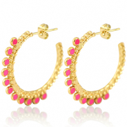 Roestvrij stalen (RVS) Stainless steel oorbellen creolen 30mm Gold-magenta