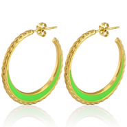 Roestvrij stalen (RVS) Stainless steel oorbellen creolen 30mm Gold-neon green