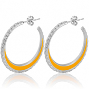 Roestvrij stalen (RVS) Stainless steel oorbellen creolen 30mm Silver-orange