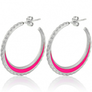 Roestvrij stalen (RVS) Stainless steel oorbellen creolen 30mm Silver-magenta