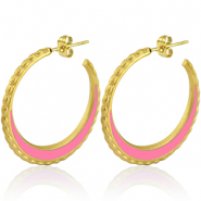 Roestvrij stalen (RVS) Stainless steel oorbellen creolen 30mm Gold-pink