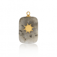 Roestvrij stalen (RVS) Stainless steel bedels rectangle sun Gold-grey