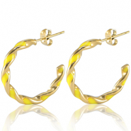 Roestvrij stalen (RVS) Stainless steel oorbellen Neon yellow-gold