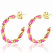 Roestvrij stalen (RVS) Stainless steel oorbellen Neon pink-gold