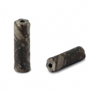 Natuursteen kralen fossiel gesteente tubes Grey-black