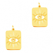Roestvrij stalen (RVS) Stainless steel bedels alziend oog rechthoek Gold