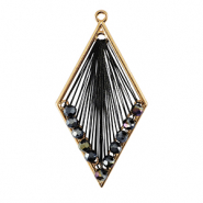 Gehaakte hanger met macram&eacute; draad en facetkraaltjes ruit Gold-metallic black