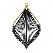 Gehaakte hanger met macram&eacute; draad en facetkraaltjes druppel Gold-metallic black