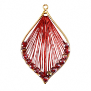 Gehaakte hanger met macram&eacute; draad en facetkraaltjes druppel Gold-metallic red