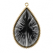 Gehaakte hanger met macram&eacute; draad druppel Gold-black