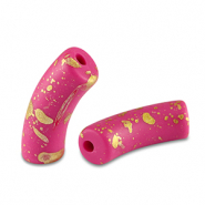 Acryl kralen tube matt Fuchsia pink-gold