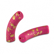 Acryl kralen tube matt Fuchsia pink-gold