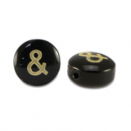 Glaskralen rondellen "&" Black-gold