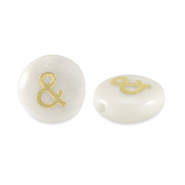 Glaskralen rondellen shell look "&" White-gold
