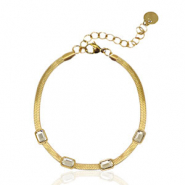 Roestvrij stalen (RVS) Stainless steel snake armbanden crystal Gold-crystal