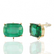 Oorbellen / oorstekers van Crystal Glass met oogje rechthoek Green-gold