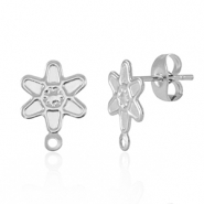 Roestvrij stalen (RVS) Stainless steel onderdelen oorbellen / oorstekers bloem met oogje Silver