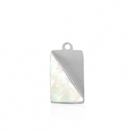 Roestvrij stalen (RVS) Stainless steel bedels schelp rechthoek Silver-white (natuurlijke kleur)