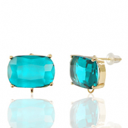 Oorbellen / oorstekers van Crystal Glass met oogje rechthoek Blue-gold