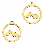 Roestvrij stalen (RVS) Stainless steel bedels mountain Gold
