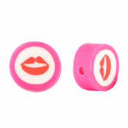 Polymeer kralen kiss 10mm Fuchsia pink-white red