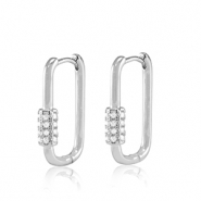 Brass TQ metaal oorbellen creolen zirkonia ovaal Silver