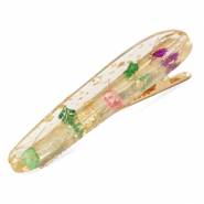 Haaraccessoires haarclip met gedroogde bloemetjes Purple pink green-gold