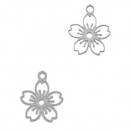 Roestvrij stalen (RVS) Stainless steel bedels bloem Silver