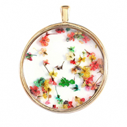 Bedels met gedroogde bloemetjes Gold-pink yellow green