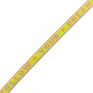 Lint met tekst "follow your dreams" Paisley purple-lime green