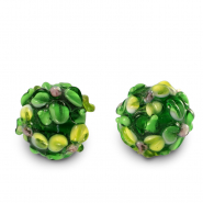 Handgeschilderde glaskralen bloem Green-yellow