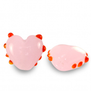 Handgeschilderde glaskralen hart dots Pink-red