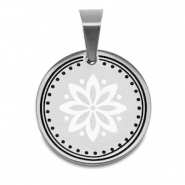 Roestvrij stalen (RVS) Stainless steel bedels bloem Zilver