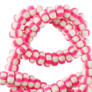 Polymeer kralen rondellen 7mm White-neon pink