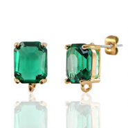 Oorbellen / oorstekers van Crystal Glass met oogje rechthoek Green-gold