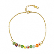 Roestvrij stalen (RVS) Stainless steel armbanden millefiori Gold-multicolour