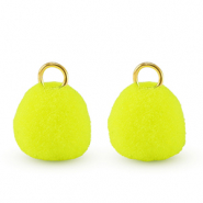 Pompom bedels met oog 10mm Gold-neon yellow