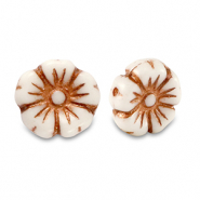 Czech kralen bloem 9mm Copper brown metallic-white