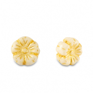 Czech kralen bloem 7mm Lemon yellow-white