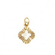 Roestvrij stalen (RVS) Stainless steel bedels schelp klaver Gold-white (natuurlijke kleur)