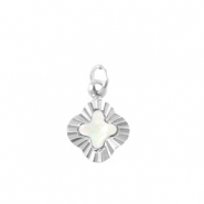 Roestvrij stalen (RVS) Stainless steel bedels schelp klaver Silver-white (natuurlijke kleur)