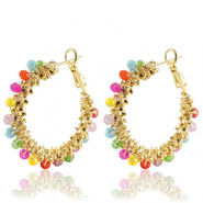 Roestvrij stalen (RVS) Stainless steel oorbellen facet Multicolour-gold