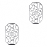 Roestvrij stalen (RVS) Stainless steel bedels tussenstuk octagon bloem Silver