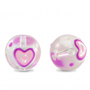 Handgeschilderde glaskralen hart Transparent-purple white