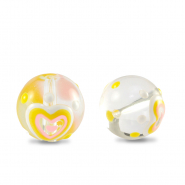 Handgeschilderde glaskralen hart Transparent-yellow white