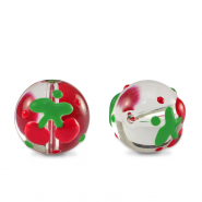 Handgeschilderde glaskralen kersen Transparent-red green