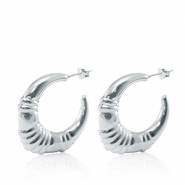 Roestvrij stalen (RVS) Stainless steel oorbellen / oorstekers creolen ovaal Zilver