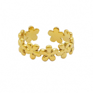 Roestvrij stalen (RVS) Stainless steel ringen bloem Goud
