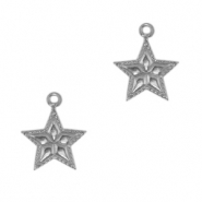 Roestvrij stalen (RVS) Stainless steel bedels ster Antiek zilver