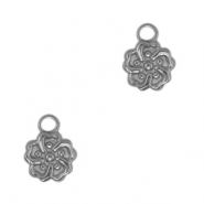 Roestvrij stalen (RVS) Stainless steel bedels bloem Antiek zilver